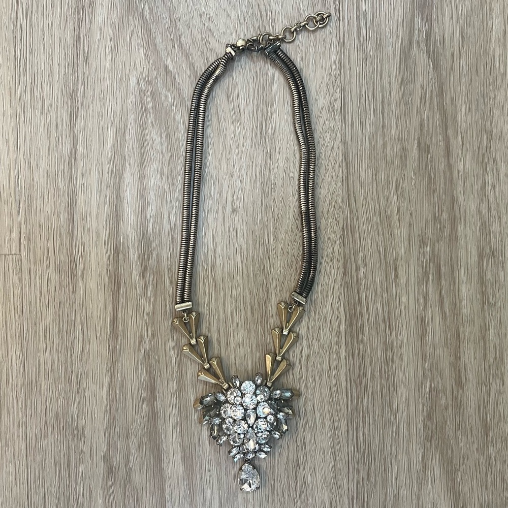 J.Crew Faceted Crystal Chevron Link Statement Necklace 17.5”